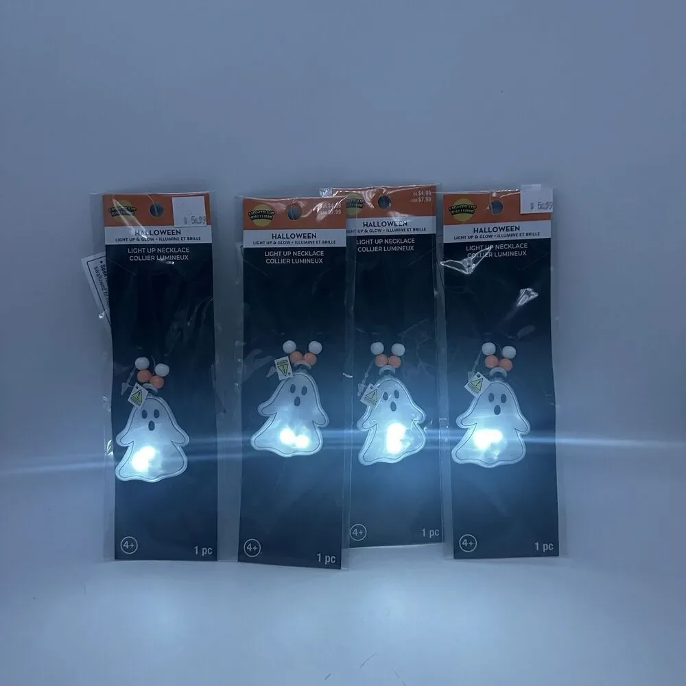 Halloween Glow Up Light Up Ghost Necklaces Lot Orange Black